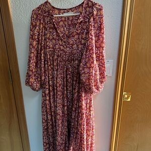 Daughters of India Long Sleeve Dress in Red and Cream